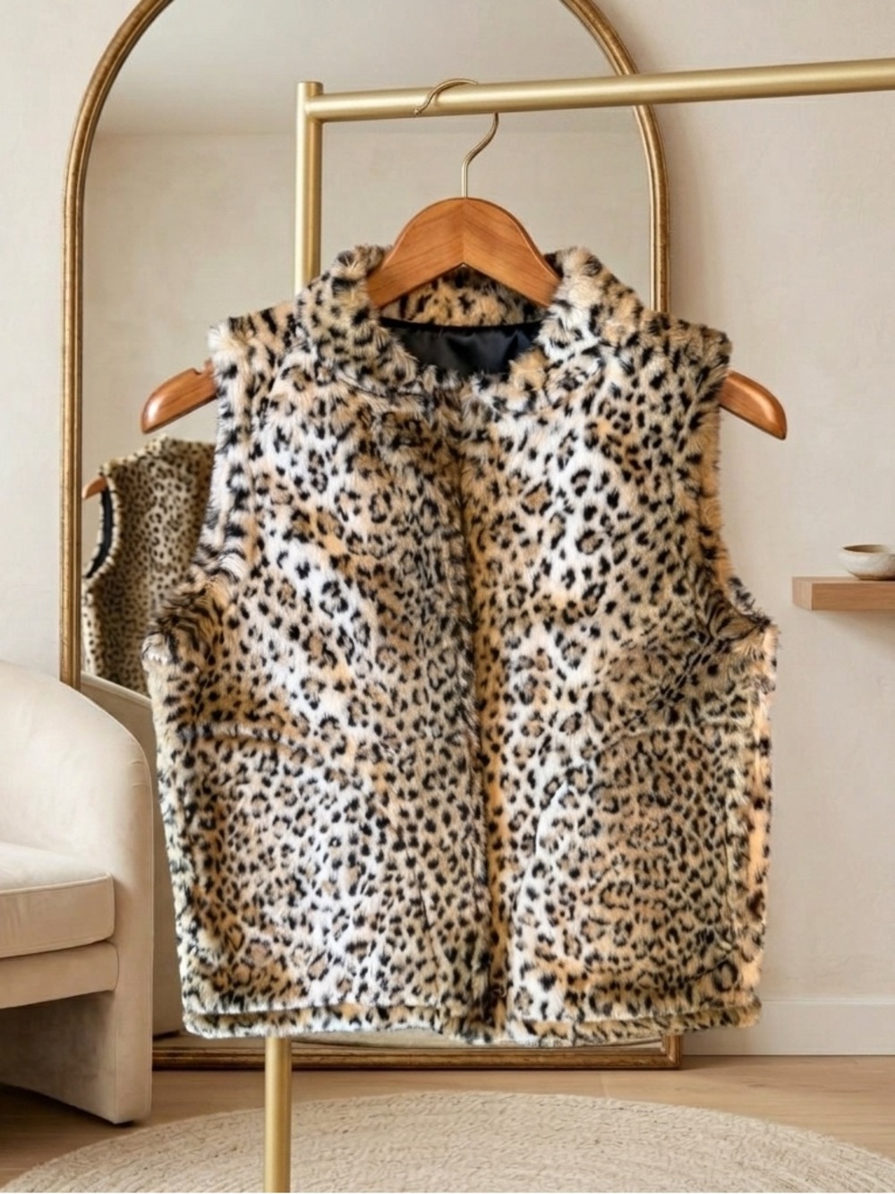 Cobble Stone Canyon Luxe Faux Fur Leopard Vest • S • Mob Wife Aesthetic EUC